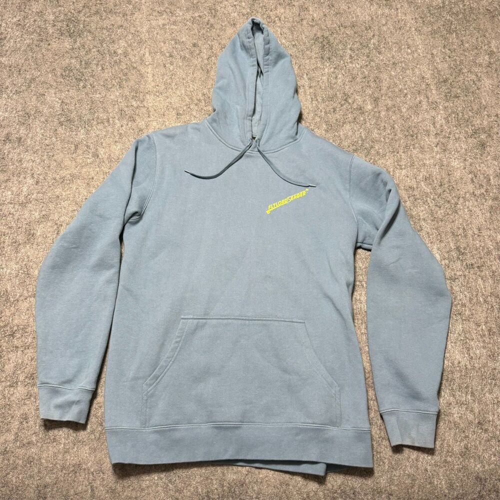 Seager Grit Company Mens Large Hoodie Sweatshirt Steel Blue Yellow Script Logo L
